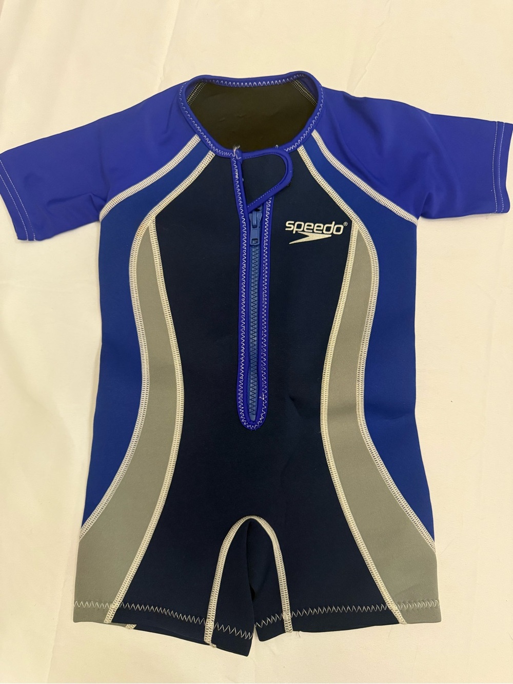 Speedo Blue Navy Gray Short-Sleeve Front Zip Kids Rashguard